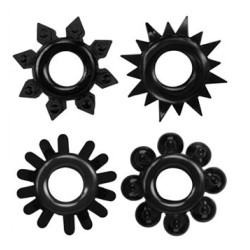 Get Lock Lot de 4 Cockrings souples Ring Stars Noirs